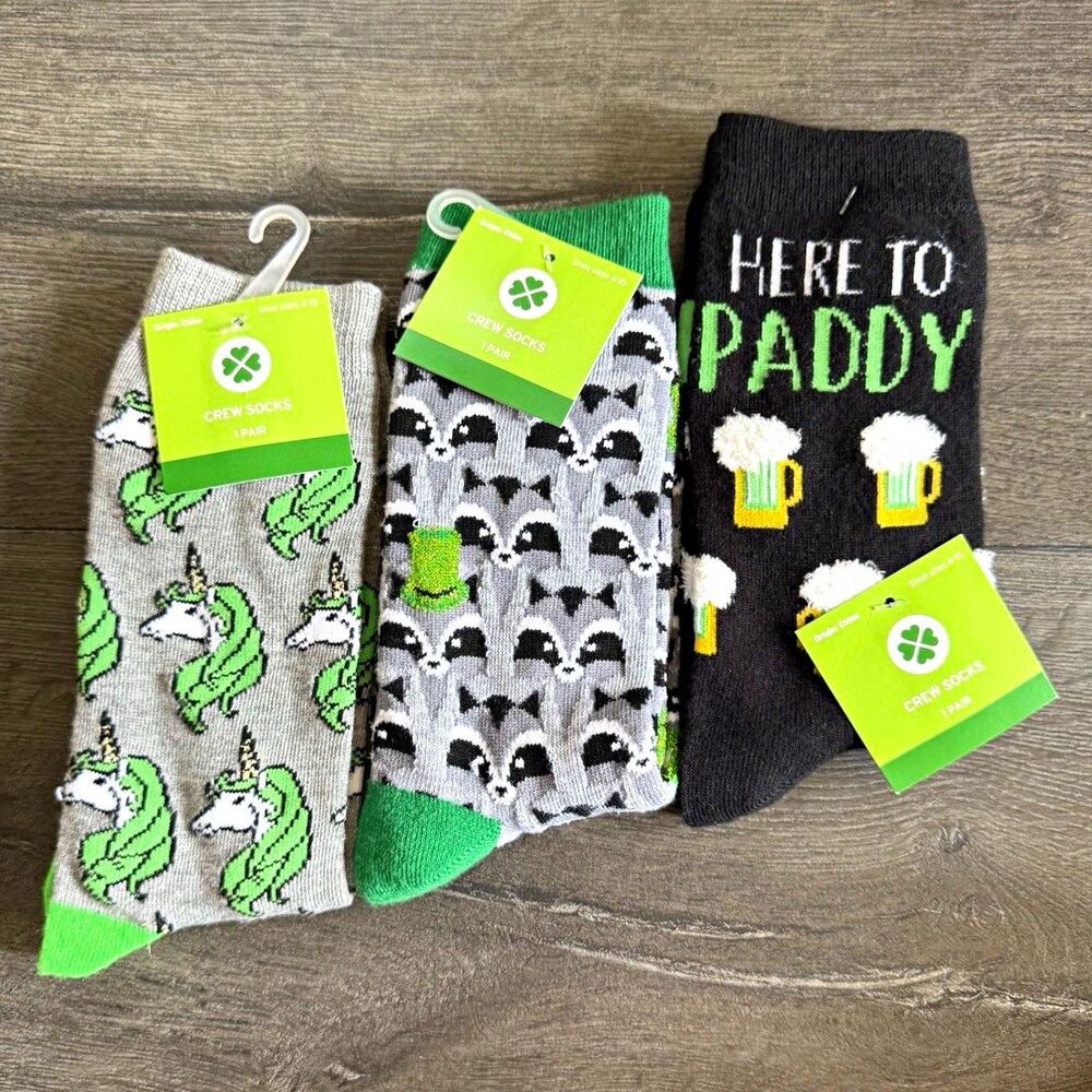 Lot of 3 Pairs St. Patrick’s Day Women’s Crew Socks Size 4-10 Holiday NWT